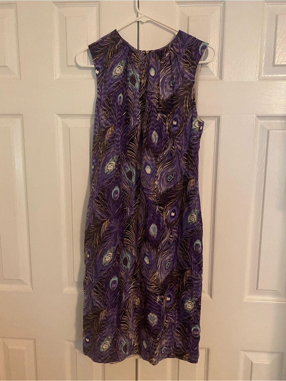 Tory Burch Purple Peacock-Print Sleeveless Shift Dress